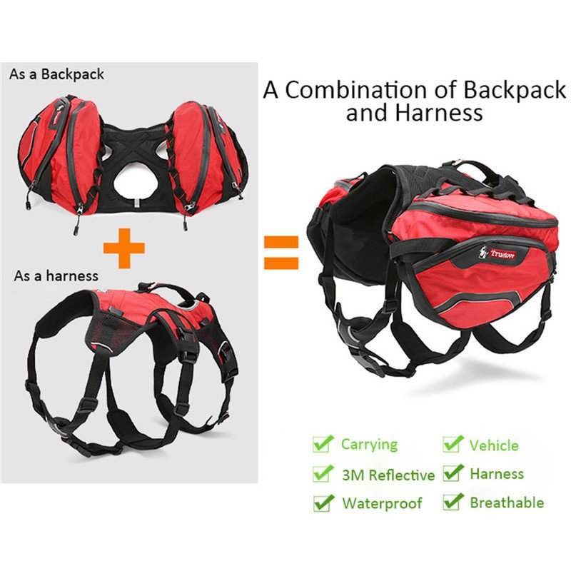 Truelove Dog Harness with Detachable Waterproof Backpack | Large Capacity Hiking & Outdoor Walking Bag 2 waterproof dog backpack harness