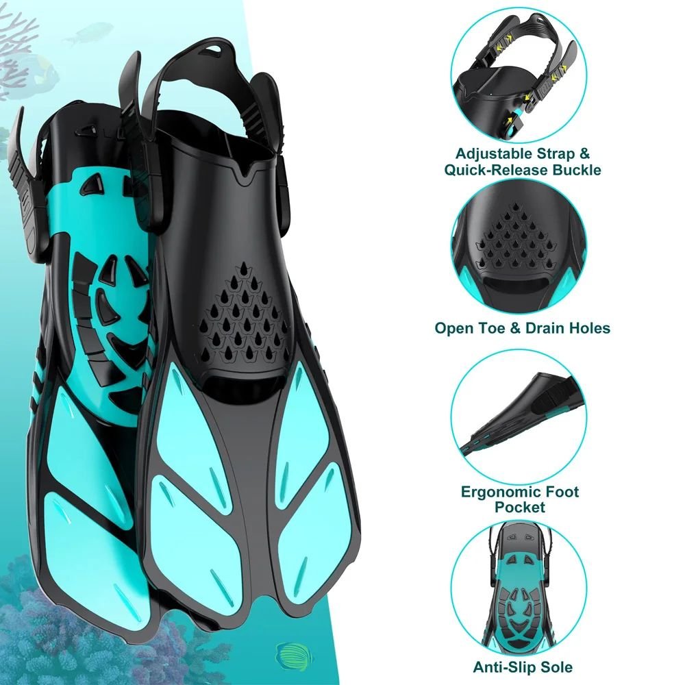 Adjustable Short Snorkel Fins Open Heel Travel Size