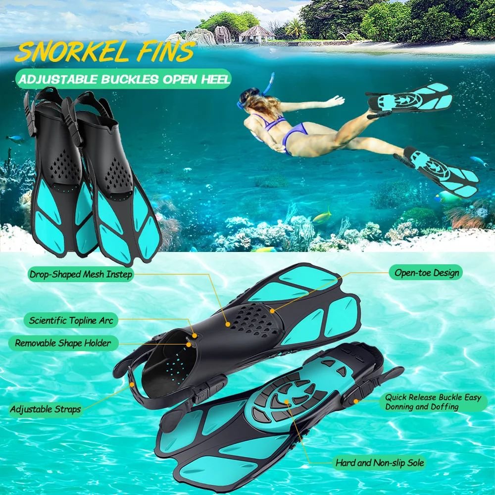 Adjustable Short Snorkel Fins Open Heel Travel Size