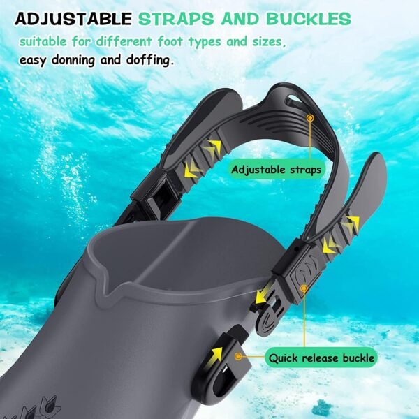 Adjustable Snorkel Fins for Men & Women – Open Heel Silicone Swimming & Diving Fins (Portable Travel Size) 16 | PLANETKRON snorkeling fins for men women open heel design