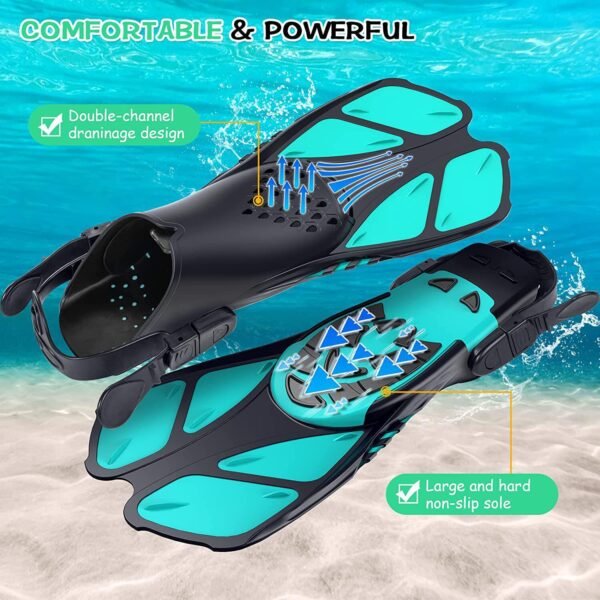 Adjustable Snorkel Fins for Men & Women – Open Heel Silicone Swimming & Diving Fins (Portable Travel Size) 18 | PLANETKRON portable diving fins lightweight aqua gear