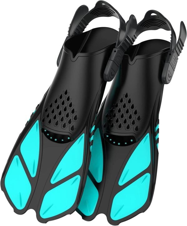 Adjustable Snorkel Fins for Men & Women – Open Heel Silicone Swimming & Diving Fins (Portable Travel Size) 17 | PLANETKRON adjustable strap fins for comfortable swimming performance