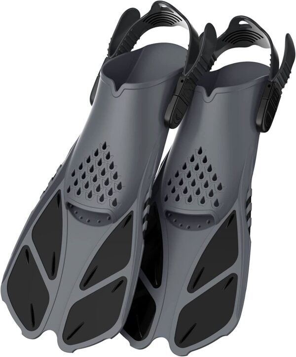 Adjustable Snorkel Fins for Men & Women – Open Heel Silicone Swimming & Diving Fins (Portable Travel Size) 21 | PLANETKRON silicone swim fins anti slip foot pocket design
