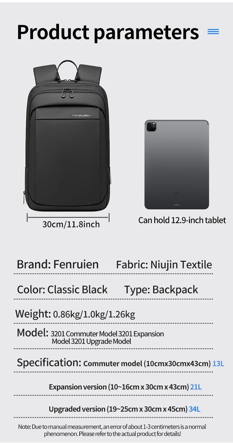 FENRUIEN USB Charging Waterproof College Backpack