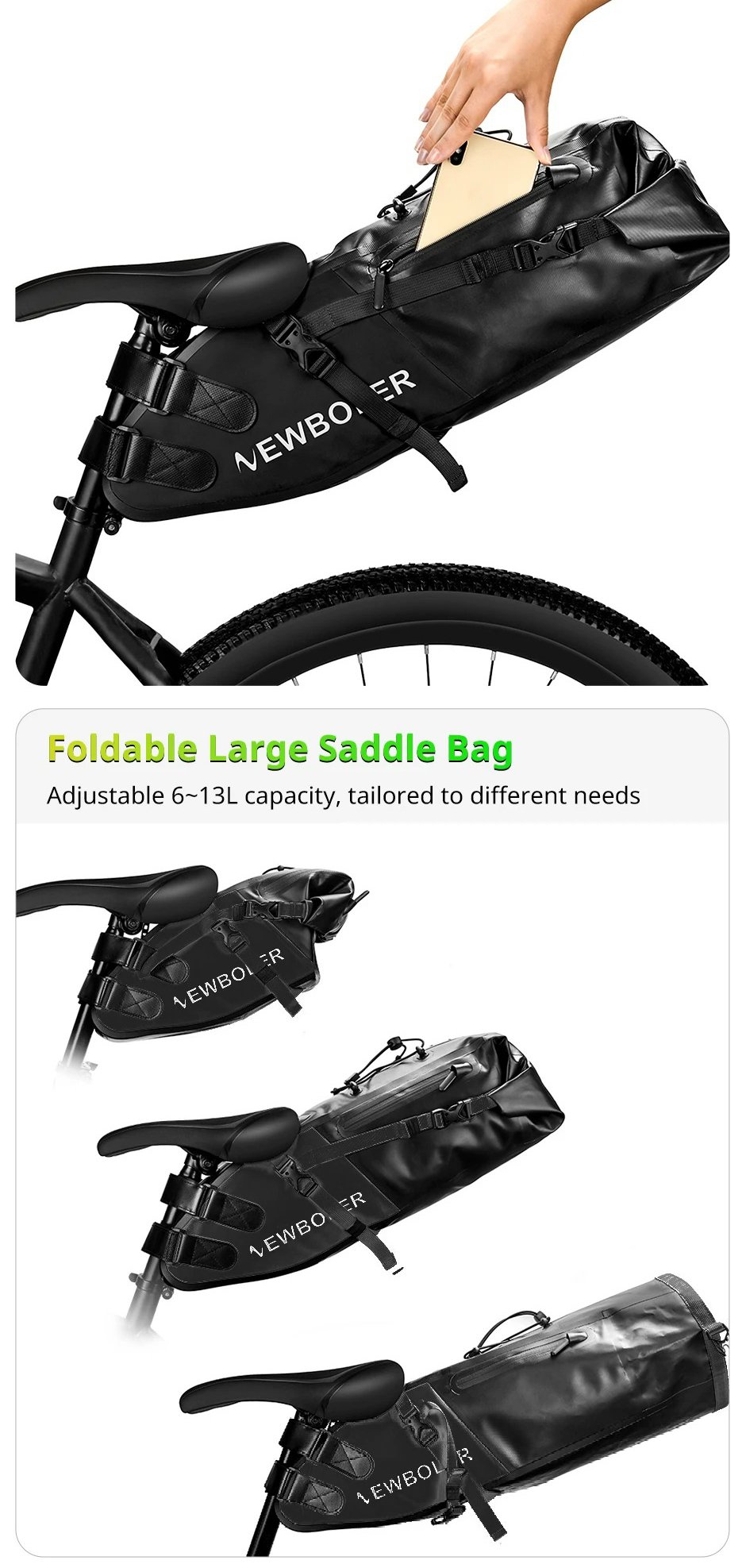 NEWBOLER Waterproof 13L Bike Saddle Tail Bag