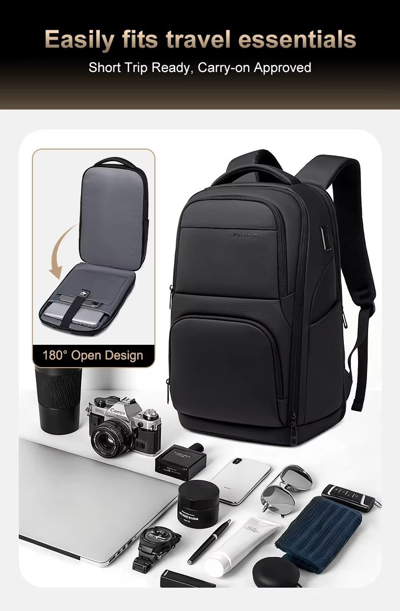 FENRUIEN Denim Business Laptop Backpack Large Capacity