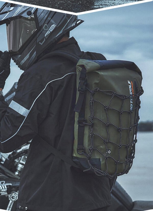 MOTOWOLF Waterproof Motorcycle Helmet Backpack – Multi-Purpose Large Capacity PVC Travel Shoulder Bag with Helmet Net Storage 24 | PLANETKRON MOTOWOLF Waterproof Motorcycle Helmet Backpack