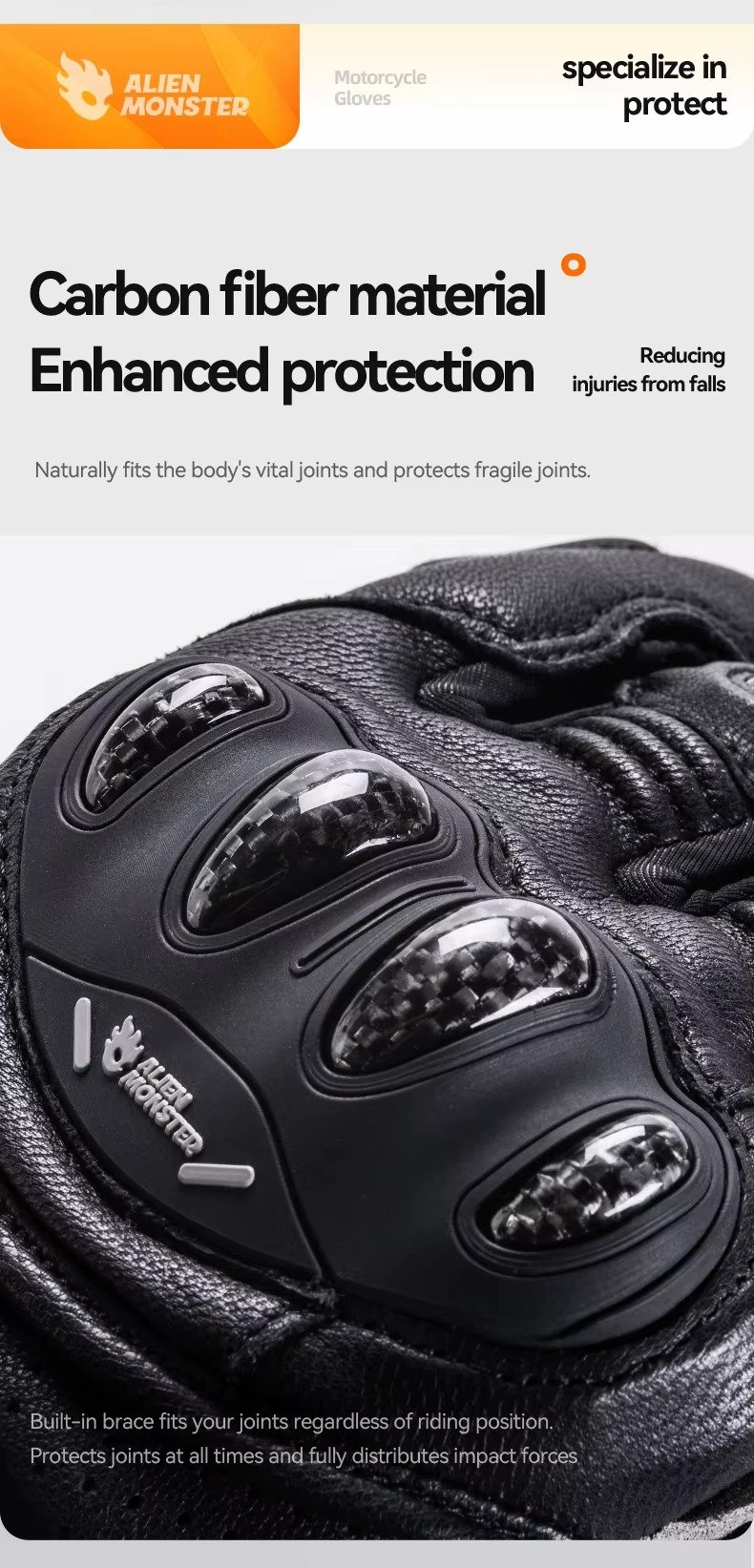 ALIEN MONSTER Waterproof Leather Motorcycle Gloves – Carbon Fiber Anti-Drop Riding Gloves XXL 17 ALIEN MONSTER Waterproof Leather Motorcycle Gloves