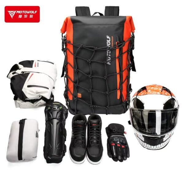 MOTOWOLF Waterproof Motorcycle Helmet Backpack – Multi-Purpose Large Capacity PVC Travel Shoulder Bag with Helmet Net Storage 28 | PLANETKRON MOTOWOLF Waterproof Motorcycle Helmet Backpack