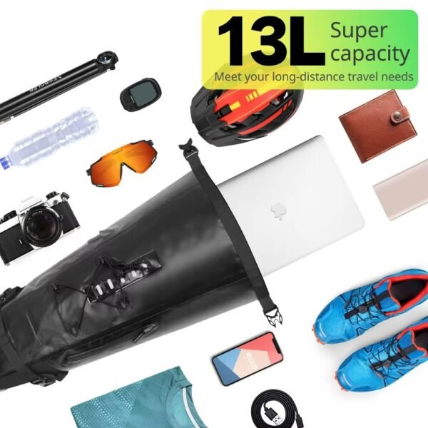 NEWBOLER 13L waterproof bicycle saddle bag with large capacity storage. Ideal for long-distance cycling, MTB, road bikes & bikepacking travel. 32 | PLANETKRON NEWBOLER Waterproof 13L Bike Saddle Tail Bag