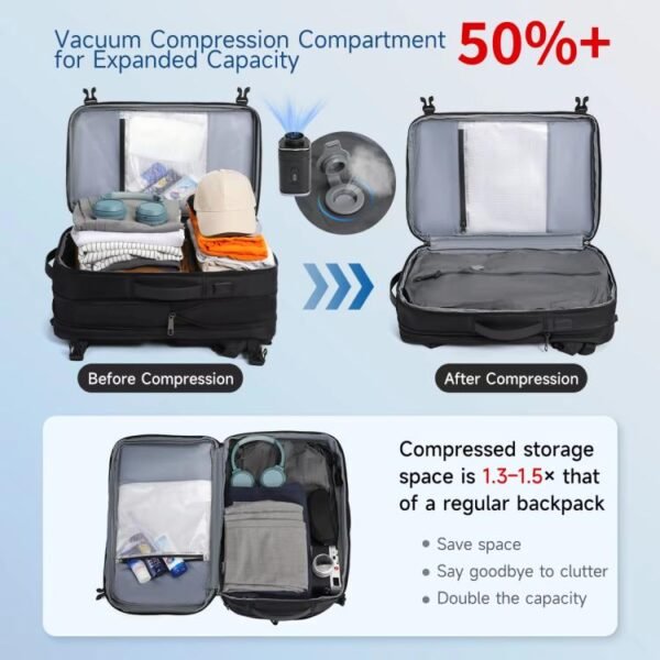vacuum compression travel backpack wet dry separation pockets
