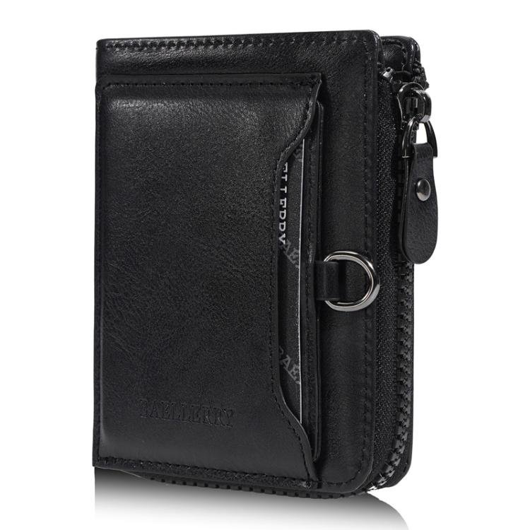 Baellerry D5124 Men Compact Wallet – Vintage Waxed Leather Card Holder with Zipper Coin Pocket 1 | PLANETKRON compact wallet for men vintage style leather card organizer