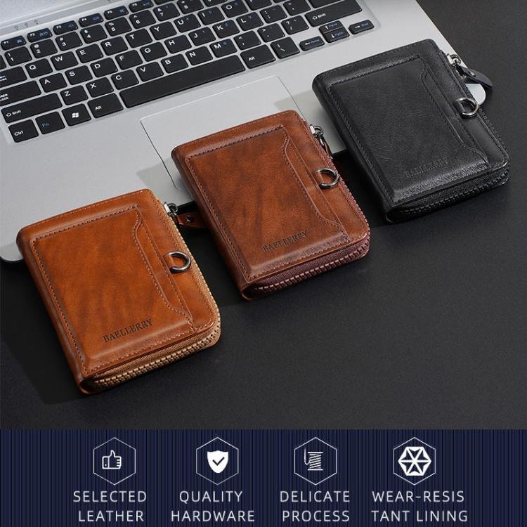 Baellerry D5124 Men Compact Wallet – Vintage Waxed Leather Card Holder with Zipper Coin Pocket 2 | PLANETKRON multi card holder wallet for men with zipper compartment