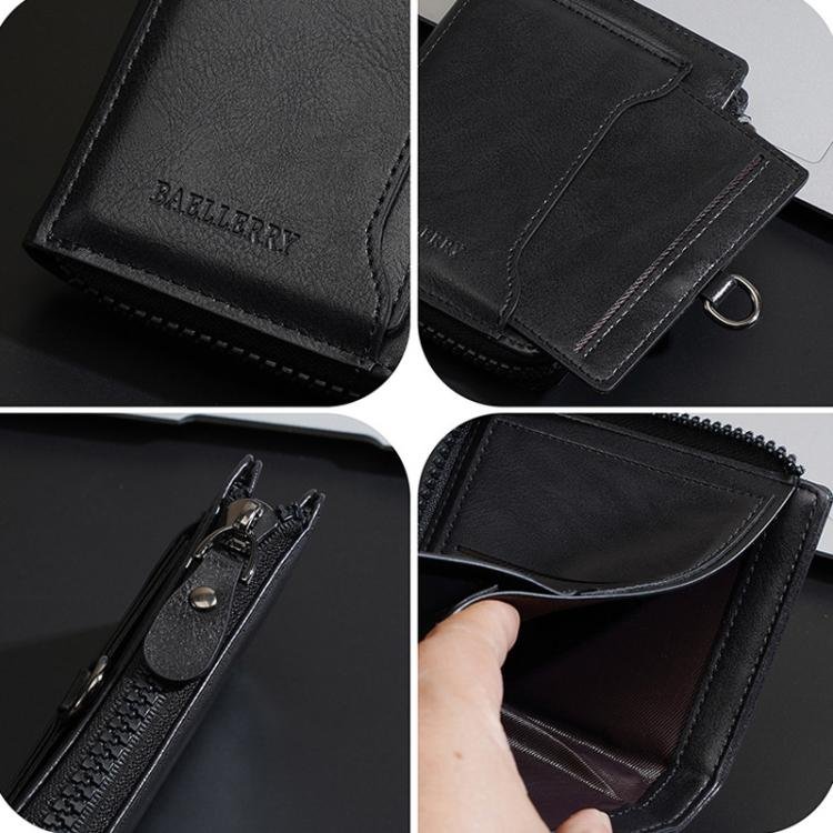 Baellerry D5124 Men Compact Wallet – Vintage Waxed Leather Card Holder with Zipper Coin Pocket 4 | PLANETKRON men compact leather wallet slim design multi card storage