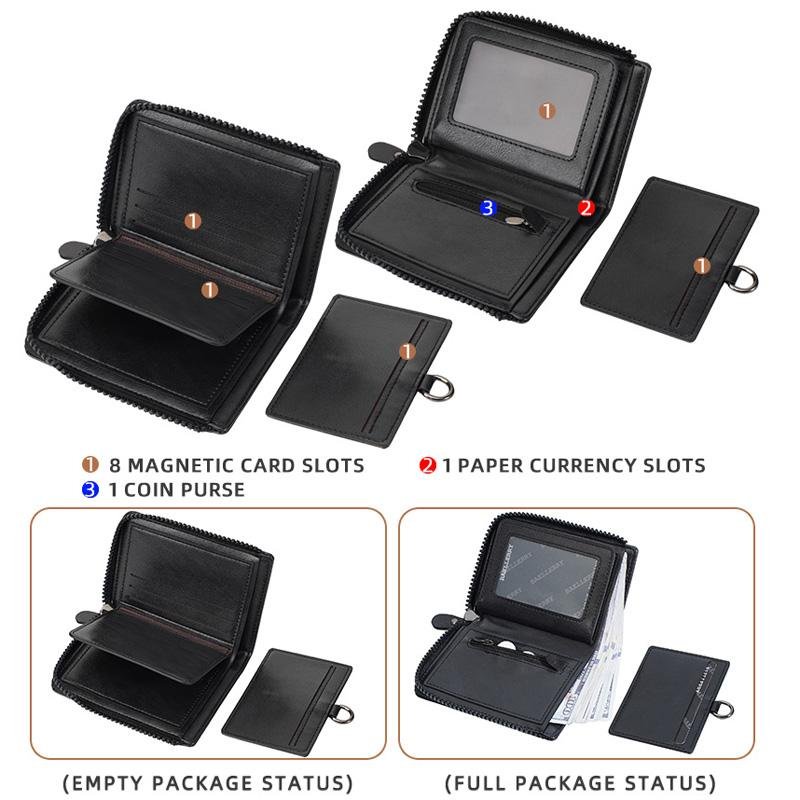 Baellerry D5124 Men Compact Wallet – Vintage Waxed Leather Card Holder with Zipper Coin Pocket 13 | PLANETKRON baellerry wallet interior card slots and coin pocket view