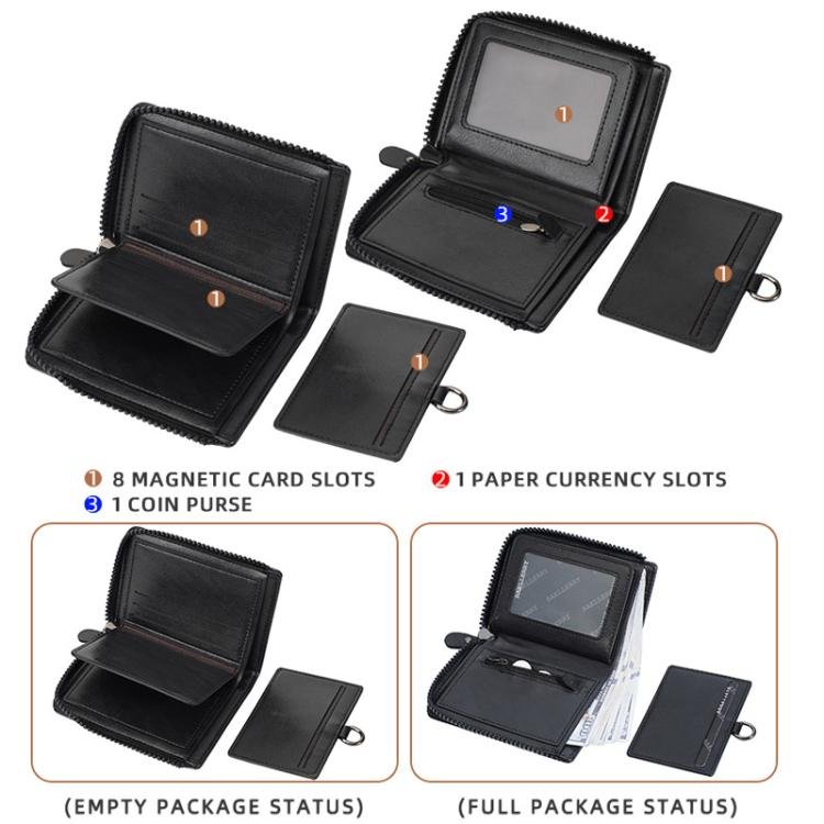 Baellerry D5124 Men Compact Wallet – Vintage Waxed Leather Card Holder with Zipper Coin Pocket 6 | PLANETKRON vintage waxed leather wallet for men multi card holder design