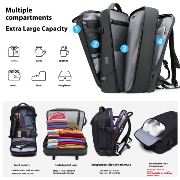 Tangcool Vacuum Compression Backpack for Men – Expandable Travel Laptop Bag, Large Capacity Business Backpack 23 | PLANETKRON expandable backpack men for business travel